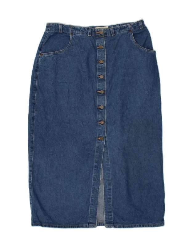 EDDIE BAUER Womens High Waist Denim Skirt UK 18 XL W34 Blue Cotton pleated skirt texture EDDIE BAUER Womens High Waist Denim Skirt UK 18 XL W34 Blue Cotton pleated skirt texture