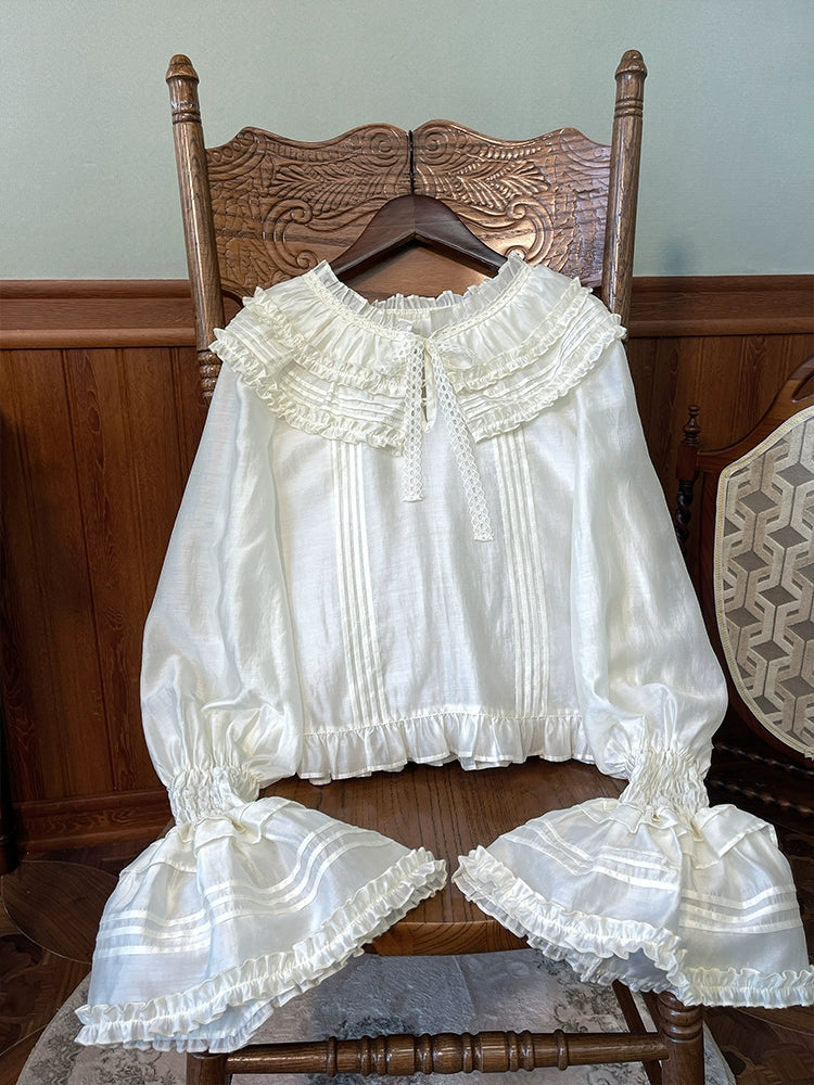 Alice Girl~Iris Study Room~Elegant Lolita Shirt Long Sleeve White Lolita Blouse Comfortable Fit Short Shirt Alice Girl~Iris Study Room~Elegant Lolita Shirt Long Sleeve White Lolita Blouse Comfortable Fit Short Shirt