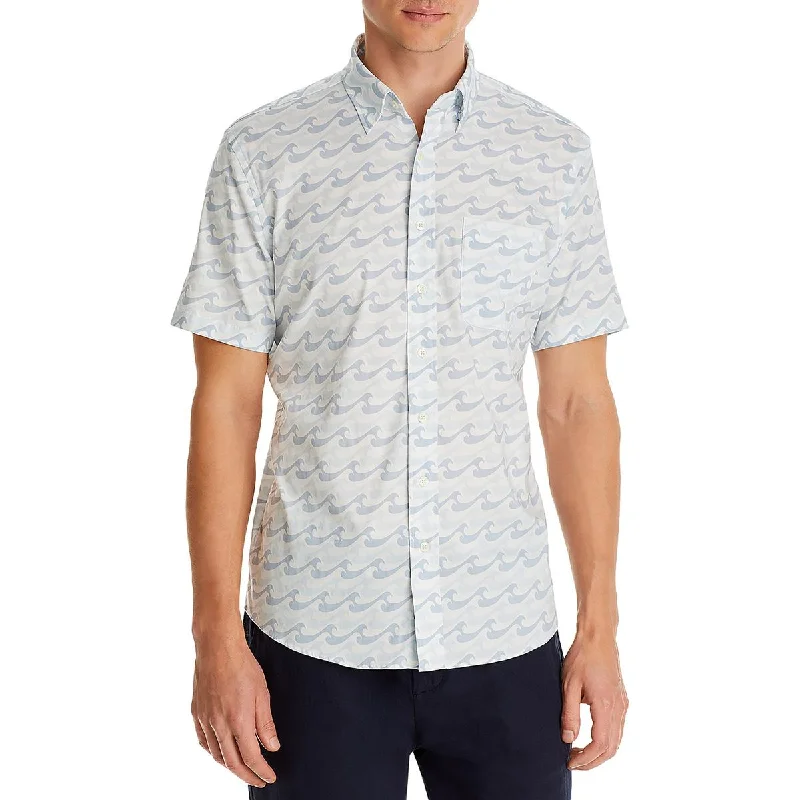 Faherty Mens Printed Wrinkle Resistant Button-Down Shirt Casual Cotton Short Shirt