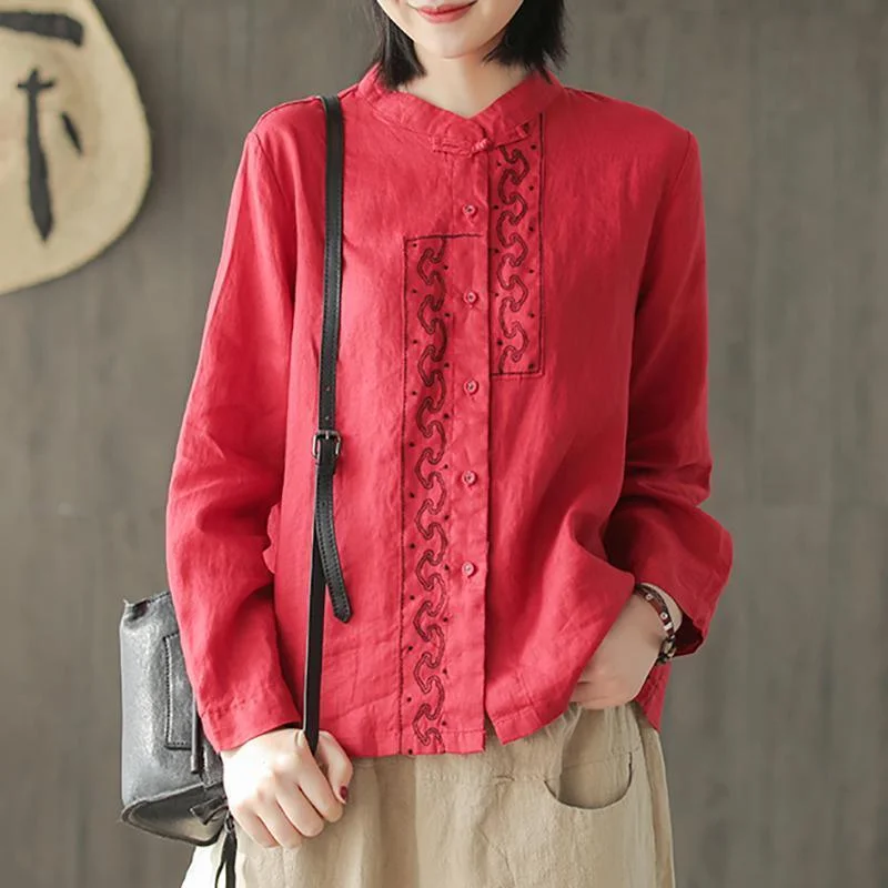 Handmade linen tunic pattern Organic Embroidery Spring Retro Style Women Shirt Comfortable Short Sleeve Tunic Handmade linen tunic pattern Organic Embroidery Spring Retro Style Women Shirt Comfortable Short Sleeve Tunic