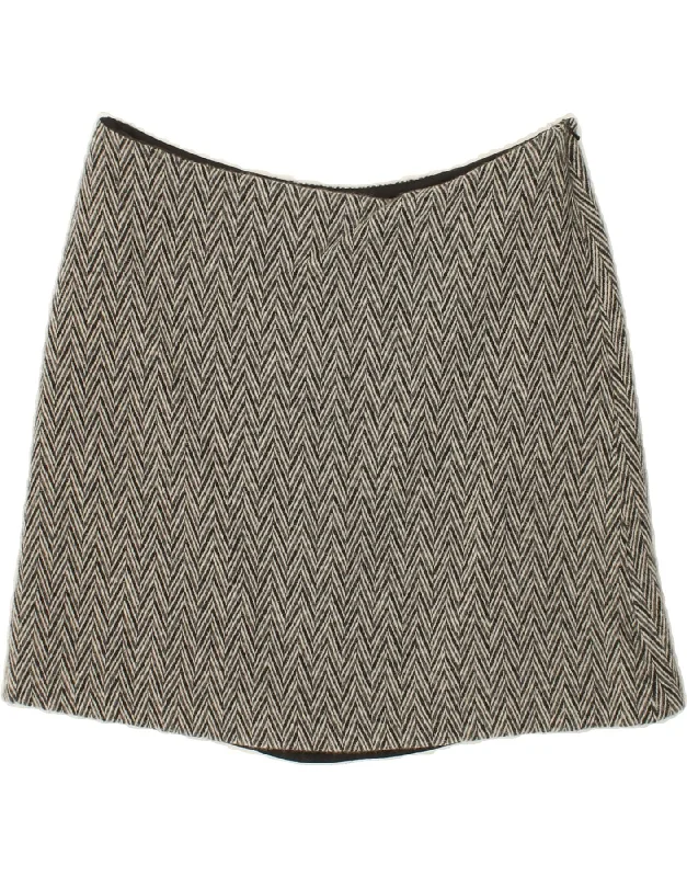 HOBBS Womens Mini Skirt UK 14 Large W34 Grey Chevron Lambswool silk skirt smooth