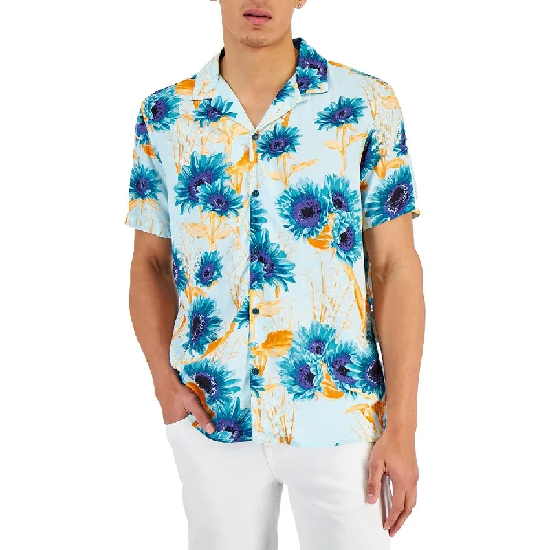INC Mens Floral Short Sleeves Button-Down Shirt Comfortable Ribbed Short Sleeve