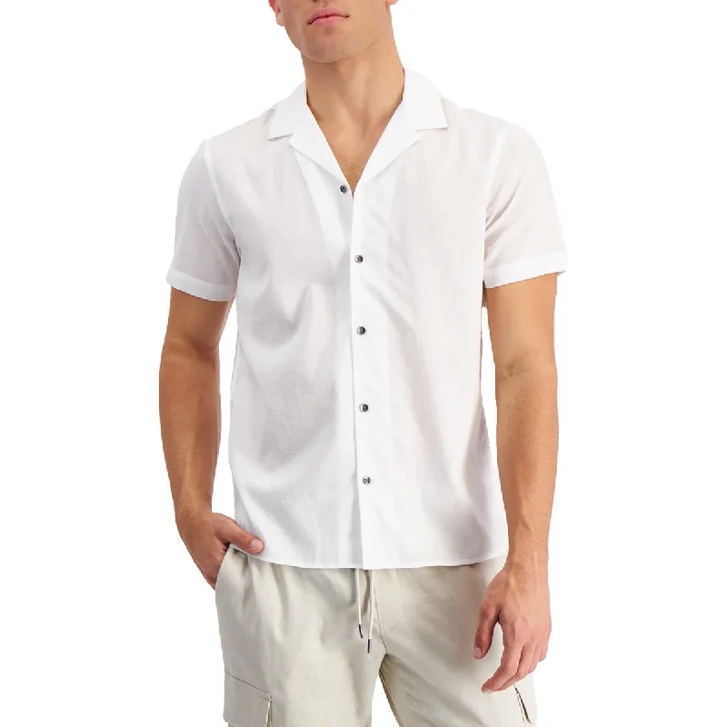 INC Mens Textured Collared Button-Down Shirt Comfortable Fit Short Shirt