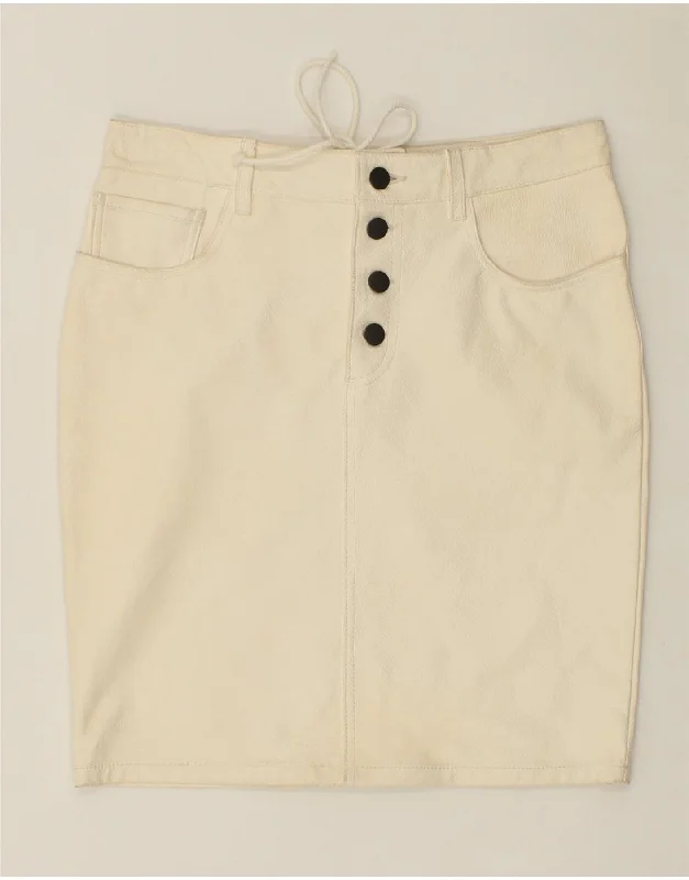 JEAN PAUL GAULTIER Womens Straight Skirt UK 12 Medium W30 Off White elastic waist skirt JEAN PAUL GAULTIER Womens Straight Skirt UK 12 Medium W30 Off White elastic waist skirt