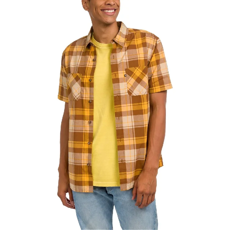 Junk Food Mens Cotton Plaid Button-Down Shirt Comfortable Loose Short Sleeve