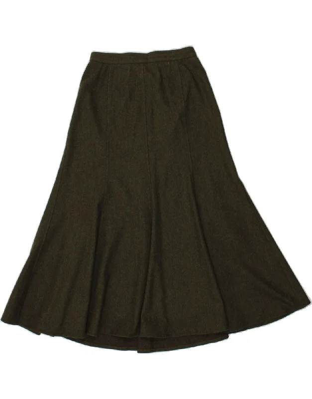 KRIZIA Womens A-Line Skirt IT 42 Medium W28  Khaki Wool ruffled skirt detail