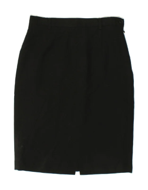 KRIZIA Womens Pencil Skirt IT 46 Large W28  Black Wool leather skirt sleek
