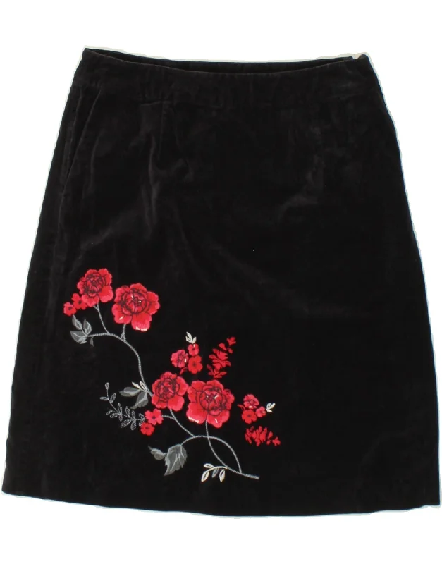 LAURA ASHLEY Womens Velvet A-Line Skirt UK 10 Small W30 Navy Blue Floral zip skirt side LAURA ASHLEY Womens Velvet A-Line Skirt UK 10 Small W30 Navy Blue Floral zip skirt side