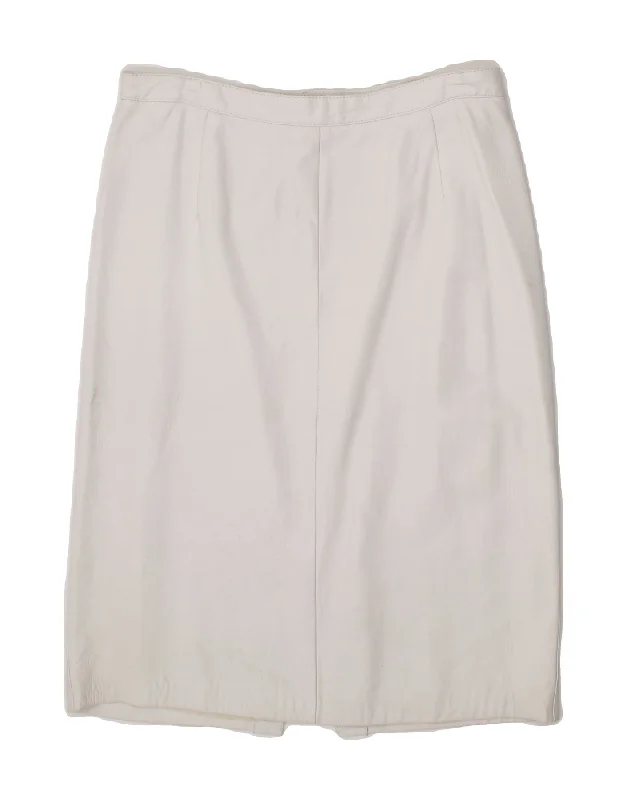 MADELEINE Womens Leather Skirt IT 42 Medium W30  White Leather a-line skirt cut
