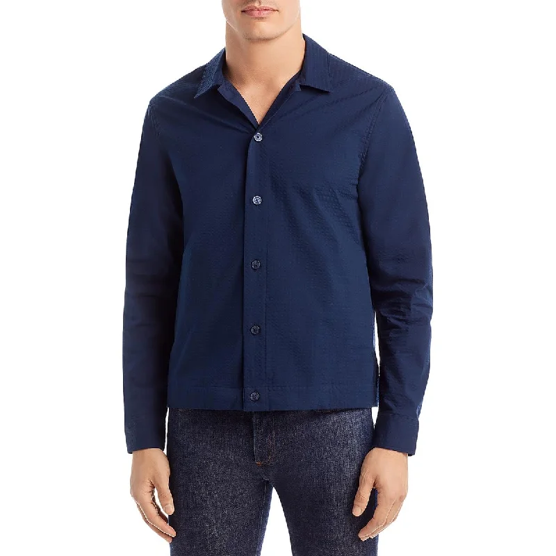 Michael Kors Mens Seersucker Collar Button-Down Shirt Comfortable Fitted Short Sleeve