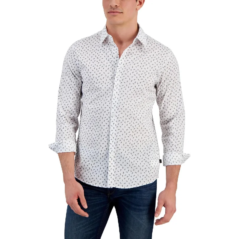 Michael Kors Mens Slim Fit Floral Button-Down Shirt Relaxed Fit Short Sleeve Top