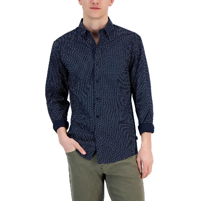 Michael Kors Mens Slim Fit Stretch Button-Down Shirt Trendy Tie-Front Short Shirt