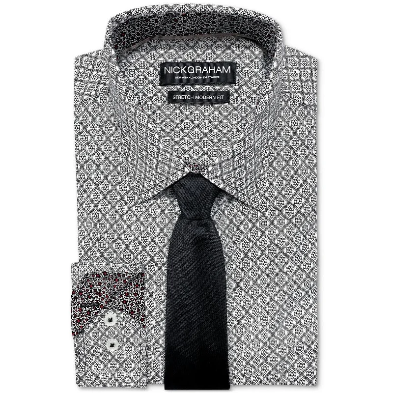 Nick Graham Mens Pattern Stretch Button-Down Shirt Classic Button-Up Short Tee