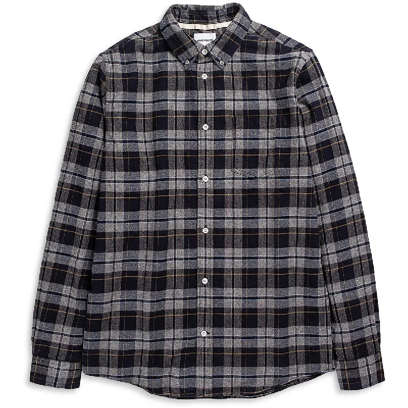 Norse Projects Mens Plaid Flannel Button-Down Shirt Relaxed Cotton Short Blouse