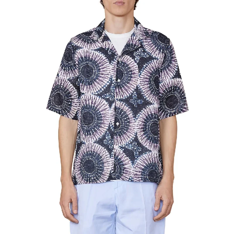 Officine Générale Mens Collar Short Sleeve Button-Down Shirt Cozy Linen Short Shirt