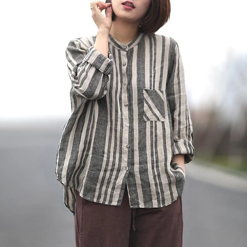Organic linen clothes For Women Cotton Linen Stripe Single Breasted Shirt Casual Loose Short Sleeve Organic linen clothes For Women Cotton Linen Stripe Single Breasted Shirt Casual Loose Short Sleeve