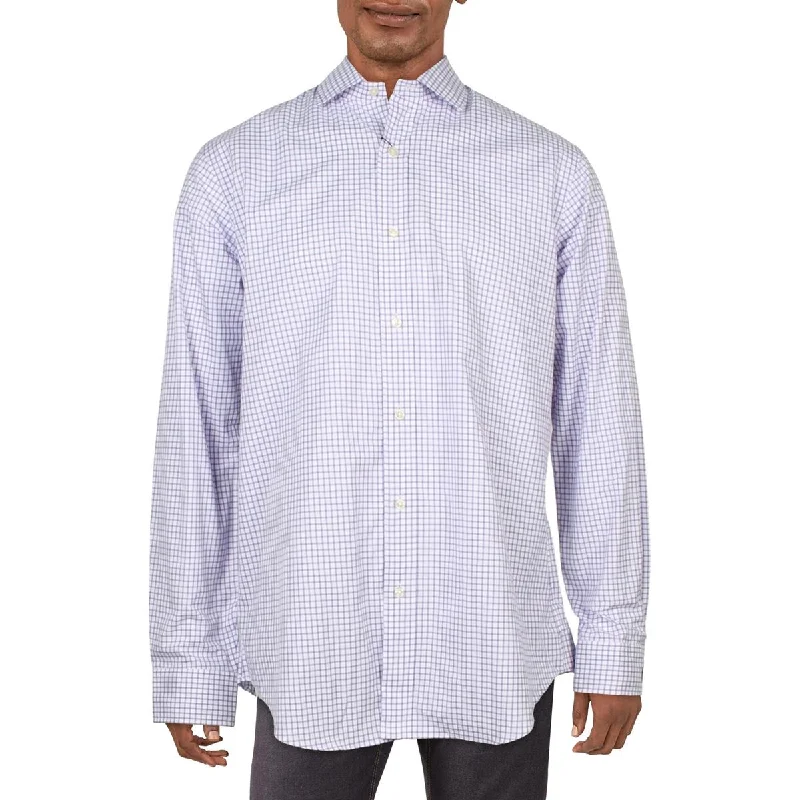 Polo Ralph Lauren Mens Cotton Checkered Button-Down Shirt Chic V-Neck Short Blouse