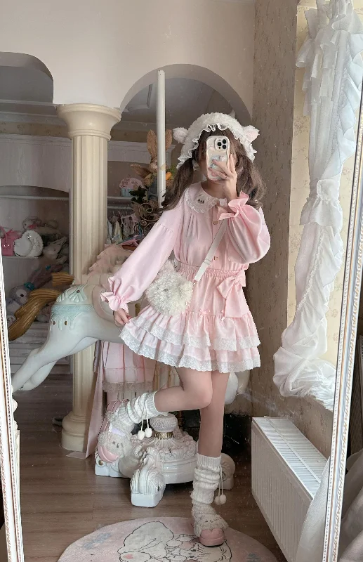 Sissy the shepherd~Pink Lolita Blouse Sweet Lolita Shirt Long Sleeve Cozy Loose Fit Short Sleeve Sissy the shepherd~Pink Lolita Blouse Sweet Lolita Shirt Long Sleeve Cozy Loose Fit Short Sleeve
