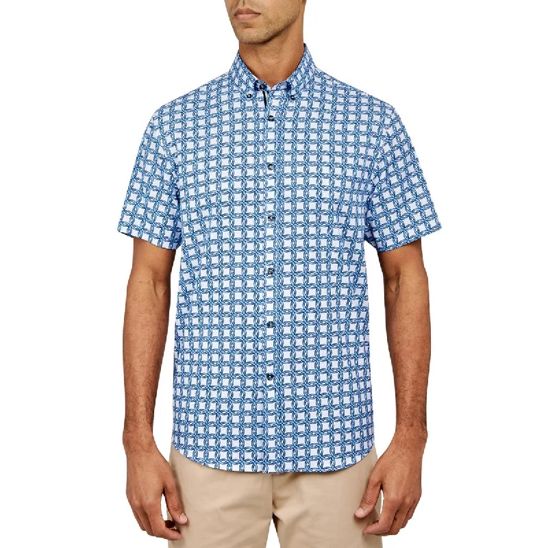 Society of Threads Mens Collared Short Sleeve Button-Down Shirt Stylish Round Neck Shirt