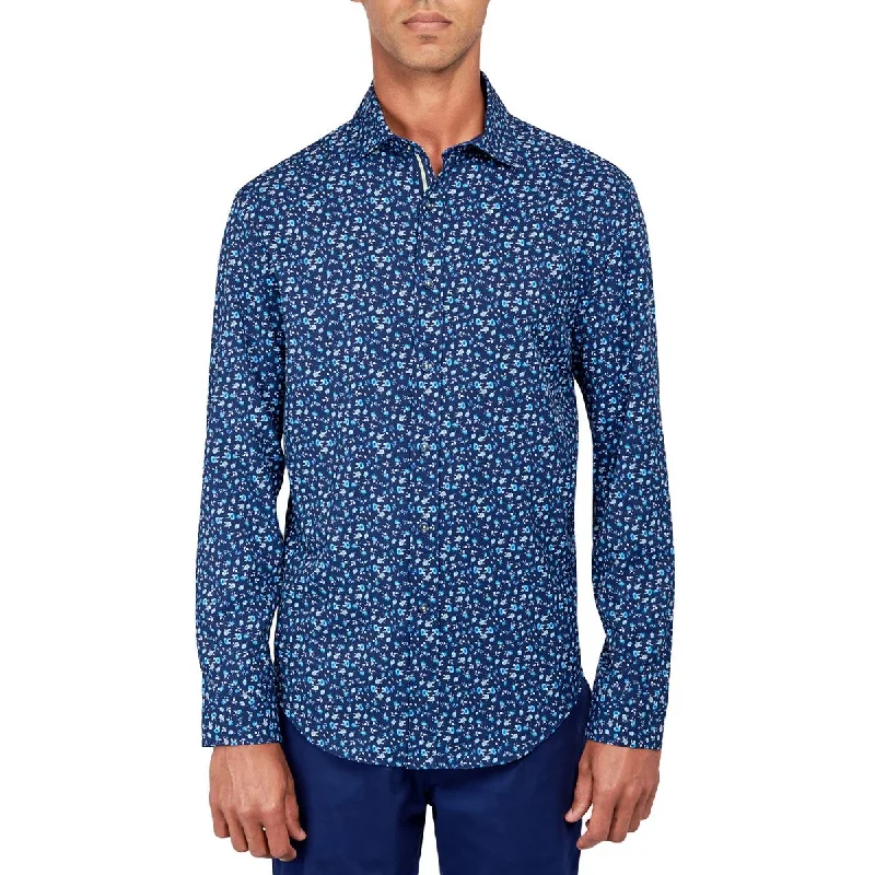 Society of Threads Mens Floral Quick Dry Button-Down Shirt Modern Short Sleeve Top