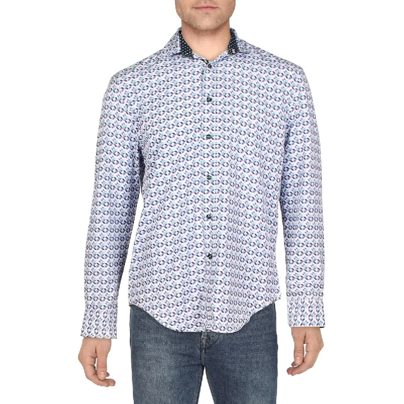 Society of Threads Mens Geometric Collared Button-Down Shirt Casual Oversized Short Shirt Society of Threads Mens Geometric Collared Button-Down Shirt Casual Oversized Short Shirt