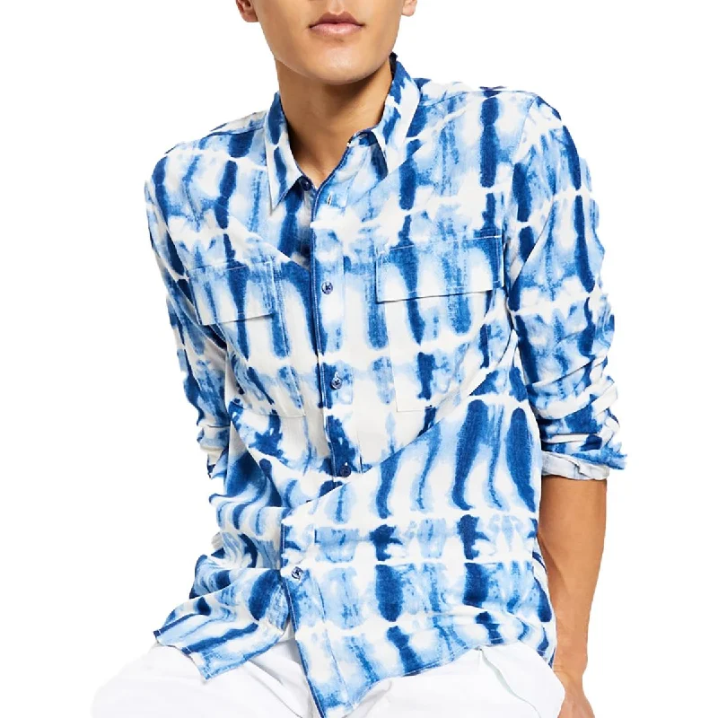 Sun + Stone Mens Tie-Dyed Collared Button-Down Shirt Elegant Lace-Trimmed Short Shirt Sun + Stone Mens Tie-Dyed Collared Button-Down Shirt Elegant Lace-Trimmed Short Shirt