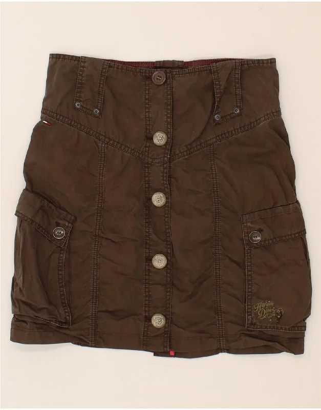 TOMMY HILFIGER Womens Cargo Skirt UK 14 Large W32 Brown Cotton leather skirt refined TOMMY HILFIGER Womens Cargo Skirt UK 14 Large W32 Brown Cotton leather skirt refined