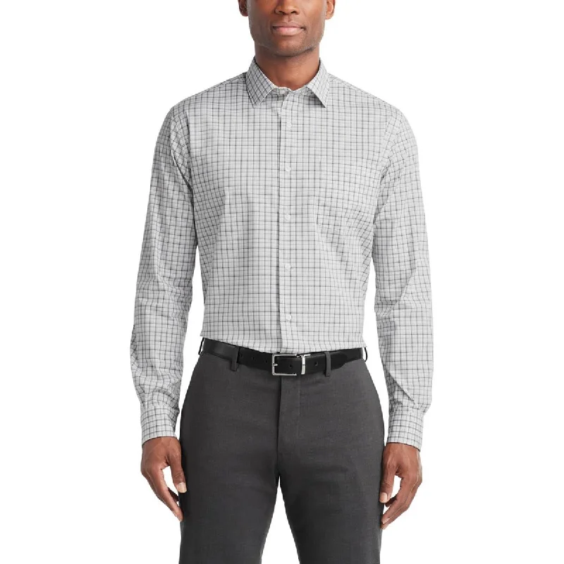 Van Heusen Mens Plaid Stretch Button-Down Shirt Comfortable Ribbed Short Sleeve