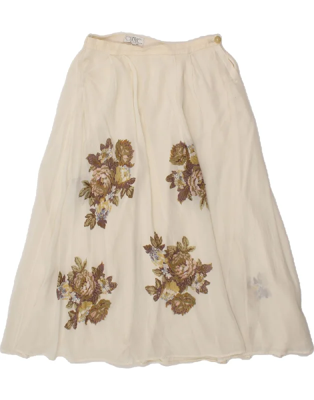 VINTAGE Womens A-Line Skirt IT 42 Medium W28  Off White Floral Viscose vintage skirt charm