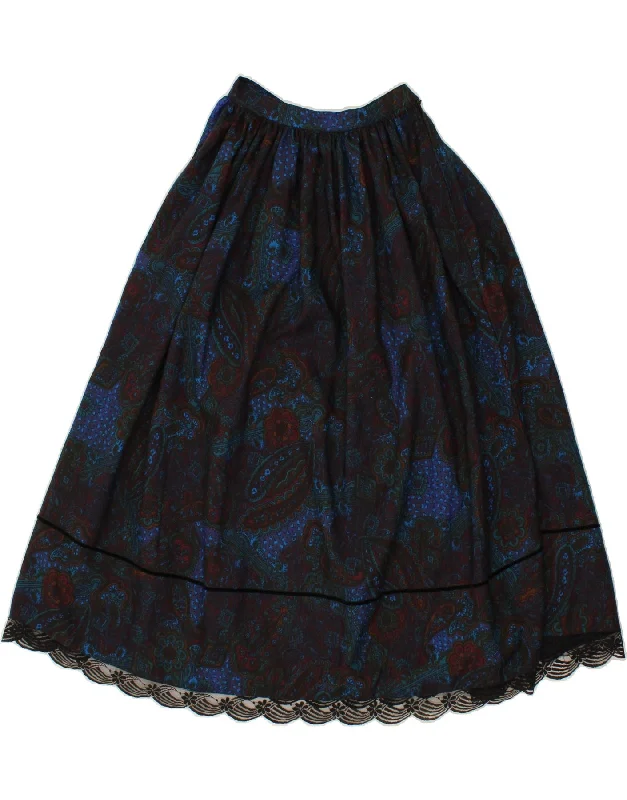 VINTAGE Womens A-Line Skirt W25 XS  Blue Paisley wool skirt warm