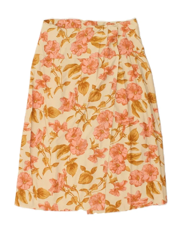 VINTAGE Womens A-Line Skirt W28 Medium  Yellow Floral denim skirt fashionable