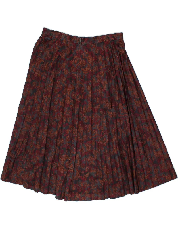 VINTAGE Womens Abstract Pattern Pleated A-Line Skirt W32 Large Brown asymmetrical skirt cut VINTAGE Womens Abstract Pattern Pleated A-Line Skirt W32 Large Brown asymmetrical skirt cut