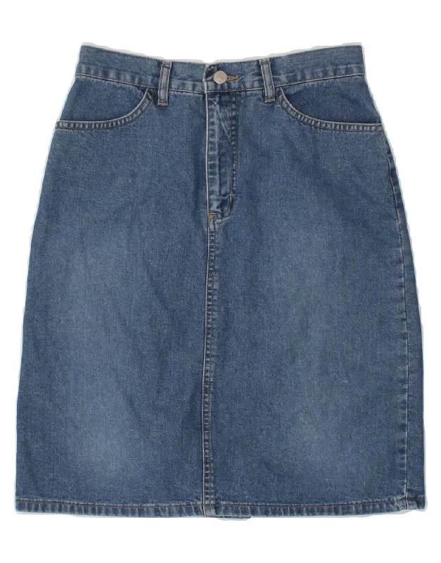 VINTAGE Womens Denim Skirt W28 Medium Blue Cotton velvet skirt glossy