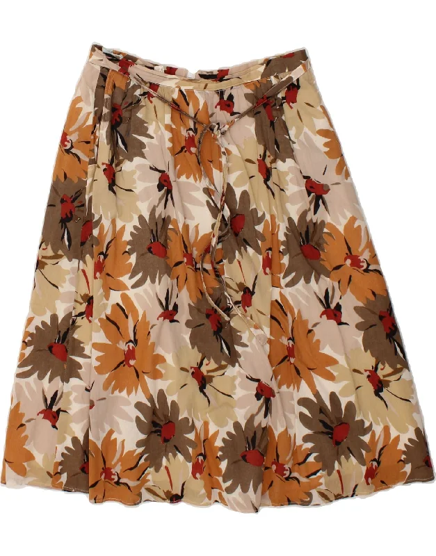 VINTAGE Womens Flared Skirt IT 42 Medium W30 Beige Floral Cotton denim skirt fashionable VINTAGE Womens Flared Skirt IT 42 Medium W30 Beige Floral Cotton denim skirt fashionable