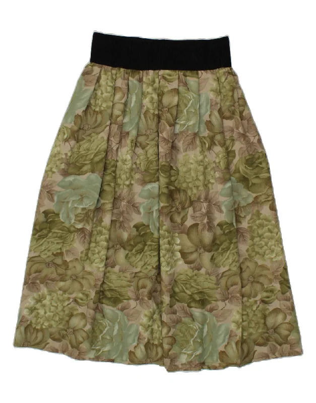 VINTAGE Womens Gypsy Skirt Large W32  Green Floral Polyester denim skirt classic