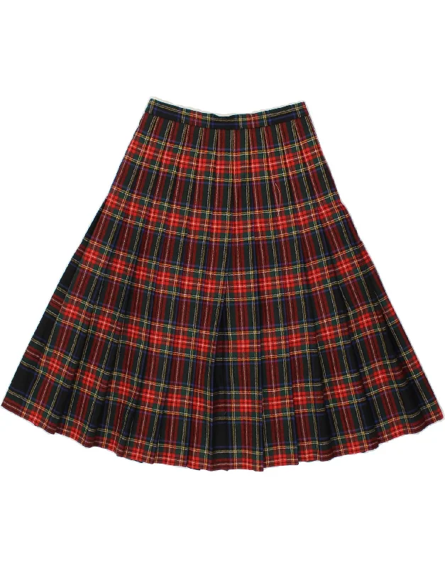 VINTAGE Womens Knife Pleated Skirt W28 Medium Red Check high slit skirt