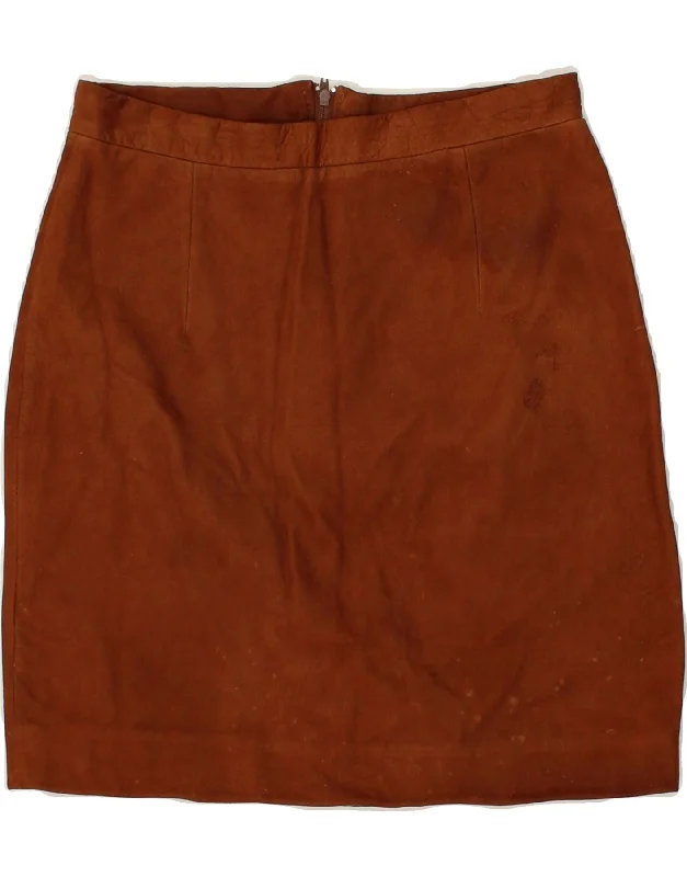 VINTAGE Womens Leather Skirt W26 Small Brown