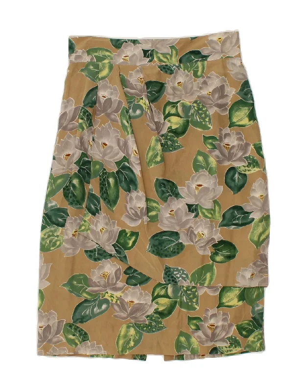 VINTAGE Womens Peplum Skirt IT 44 Medium W30  Green Floral silk skirt lustrous