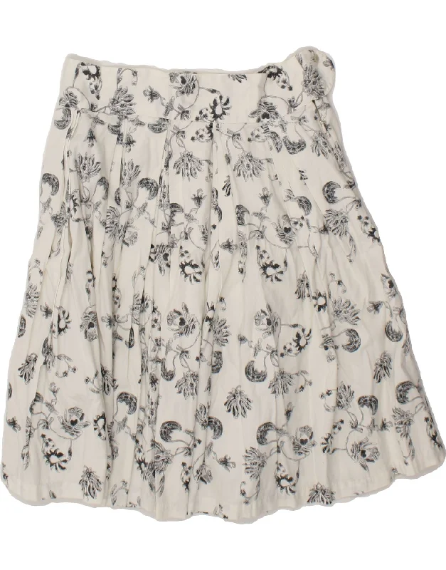 VINTAGE Womens Pleated A-Line Skirt IT 42 Medium W30  White Floral modal blend skirt