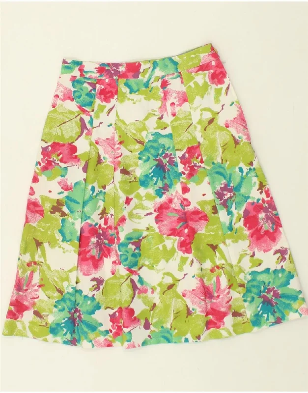 VINTAGE Womens Pleated A-Line Skirt W26 Small Green Floral pleated skirt texture