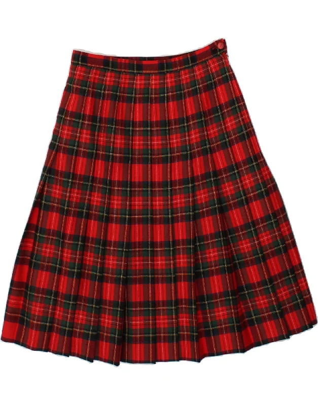VINTAGE Womens Pleated Skirt IT 44 Medium W28 Red Check Virgin Wool elastic waist skirt VINTAGE Womens Pleated Skirt IT 44 Medium W28 Red Check Virgin Wool elastic waist skirt