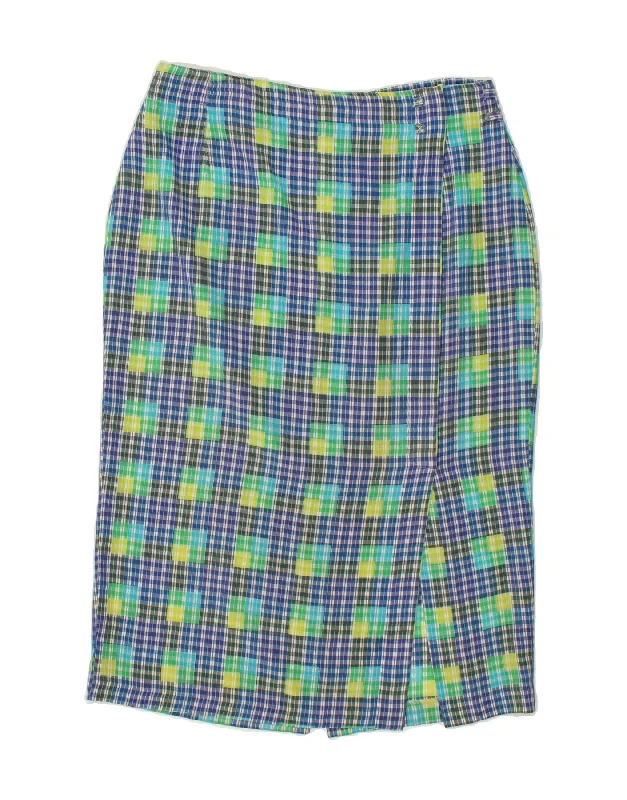 VINTAGE Womens Straight Skirt EU 40 XL W34 Blue Check Viscose velvet skirt plush