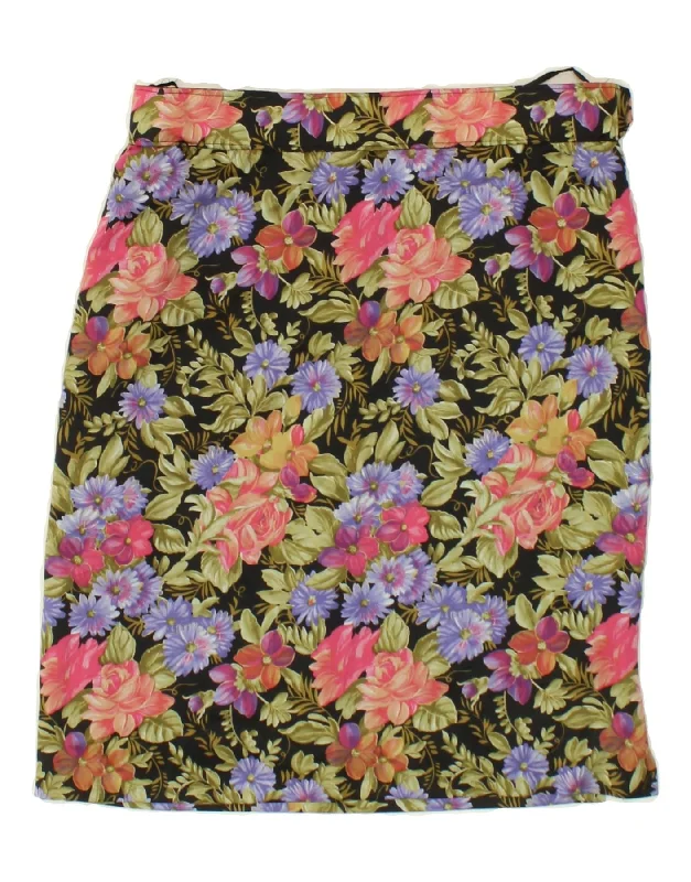VINTAGE Womens Straight Skirt W28 Medium  Multicoloured Floral denim skirt durable