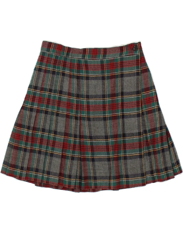 VINTAGE Womens Wrap Skirt W26 Small  Grey Plaid breathable skirt fabric