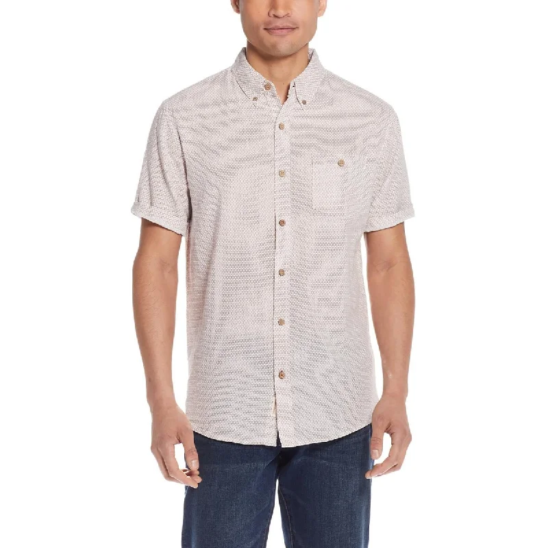 Weatherproof Vintage Mens Geometric Linen Button-Down Shirt Classic Button-Up Short Tee