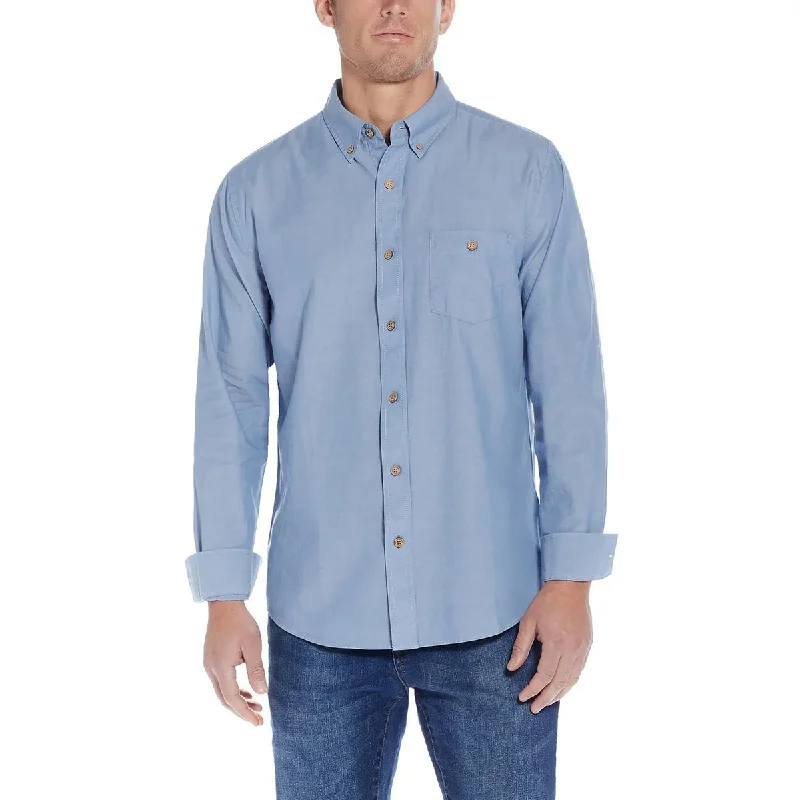 Weatherproof Vintage Mens Solid Cotton Button-Down Shirt Fashionable Draped Short Sleeve Weatherproof Vintage Mens Solid Cotton Button-Down Shirt Fashionable Draped Short Sleeve