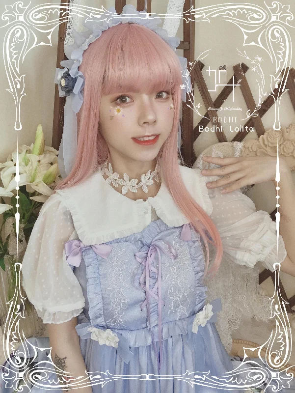 Bodhi Lolita~White Lolita Shirt Chiffon Square Collar Short Sleeve Blouse Stylish Round Neck Shirt Bodhi Lolita~White Lolita Shirt Chiffon Square Collar Short Sleeve Blouse Stylish Round Neck Shirt