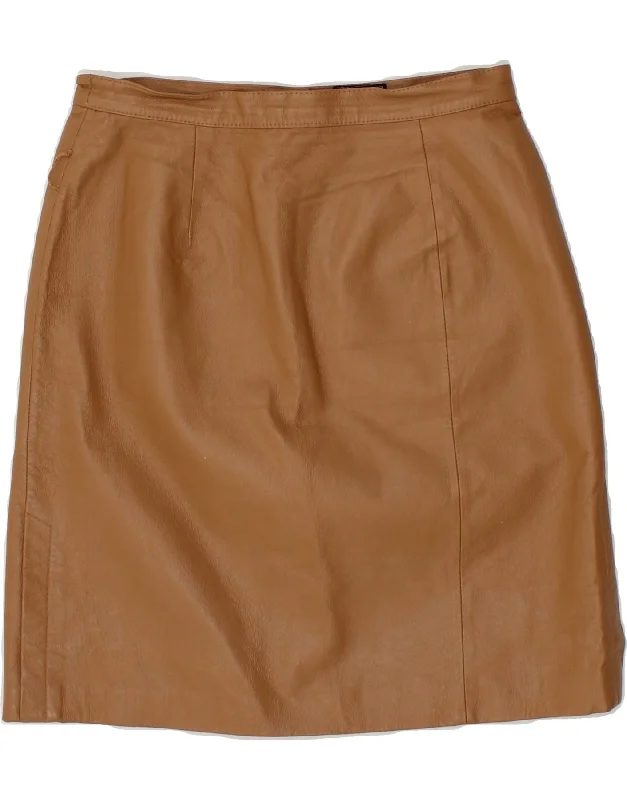 WOODPECKER Womens Leather Skirt UK 12 Medium W28 Brown Leather denim skirt stylish