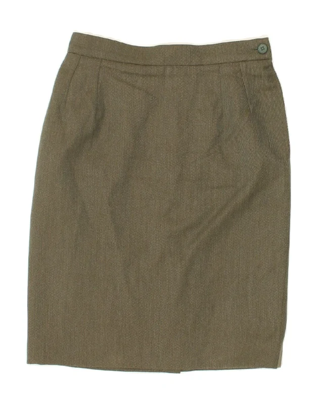 YVES SAINT LAURENT Womens Pencil Skirt US 8 Medium W26 Khaki Wool cotton skirt soft