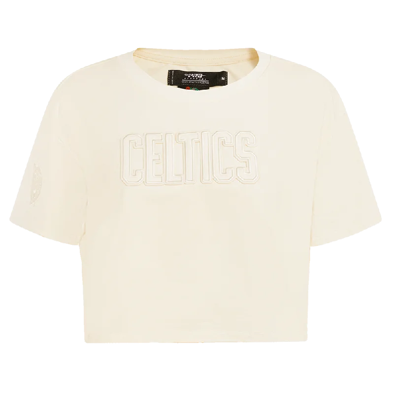NBA BOSTON CELTICS NEUTRAL WOMEN'S BOXY TEE (EGGSHELL) Jersey Fabric Tulle Fabric Batik Fabric